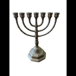 Vintage Heavy Ornate Bronze Chanukah Menorah 7 Branch Harrogate House